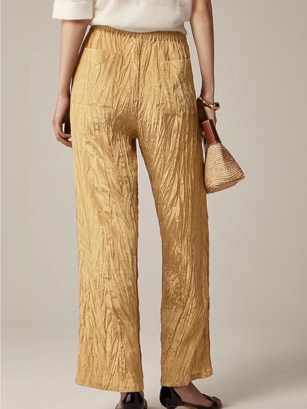 NWT J Crew New Soleil pant in crinkled viscose blend Honey Brown #327 - Picture 4 of 12